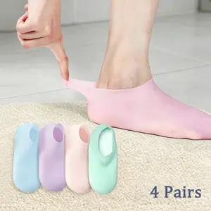 4 Pairs Silicone Socks for Women Dry Cracked Feet Soft Gel Rubber Socks Anti-Slip Moisturizer Foot Care Spa Pedicure Silicone Socks for Cracked Heel and Softening Rough Skin Calluses