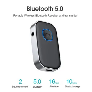 Bluetooth Car Adapter, 3.5mm AUX Bluetooth Receiver for Music Streaming, Wireless Music Audio Adapter with Built-in Mic, Home Stereo, Speakers (Handsfree Car Kits, 16H Playtime)