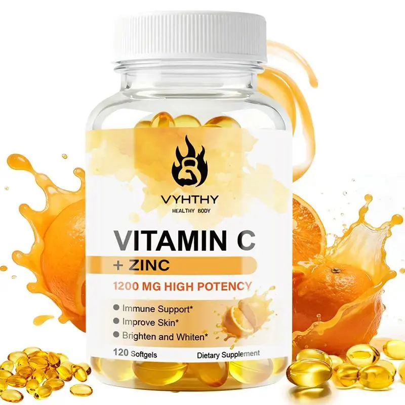 VYHTHY Natural Dietary Vitamin C 1200mg with Zinc - 120 Liquid Softgels, 60-Day Supply - High Potency Immune Support & Antioxidant Supplement with Citrus Bioflavonoids, Rose Hips, Collagen - Non-GMO