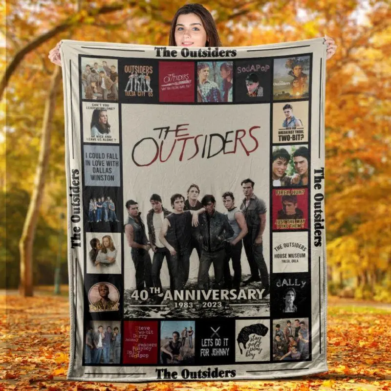 The Outsiders 40th Anniversary Collectible Blanket - Double-Sided Sherpa Fleece, Soft Warm Breathable Wrinkle-Resistant, Durable All-Seasons Home Throw with Greaser Symbols, Novel-Film Inspired for Family Beds, Machine Washable