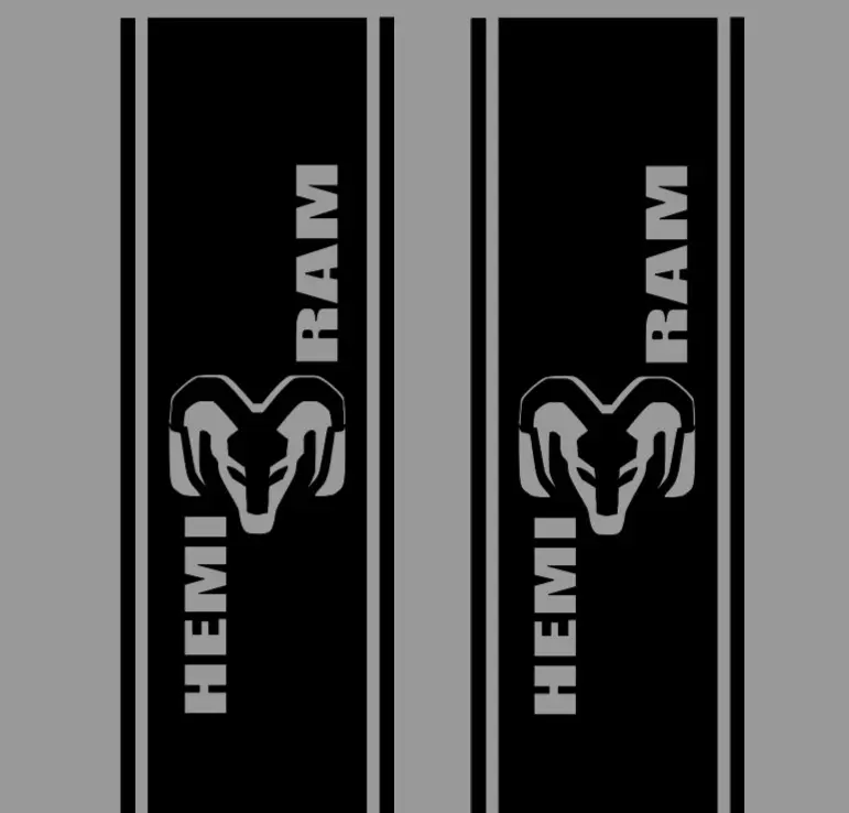 Hemi Ram (New Logo) Bedside Decal, 10"x46", set of 2 vinyl window decal Stickers