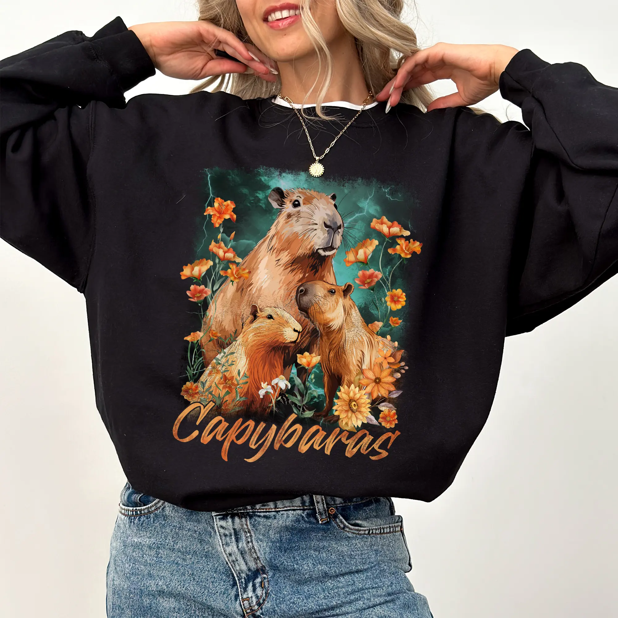 Funny In My Capybara Era Sweatshirt, Capybara Autumn Long Sleeve Pullover, Coquette Aesthetic Fall Sweater, Don't Worry Be Cappy Crewneck, Cute Animals Shirt Gifts, Comfort Shirt Casual Style, Cotton Fabric Unisex Sweatshirt