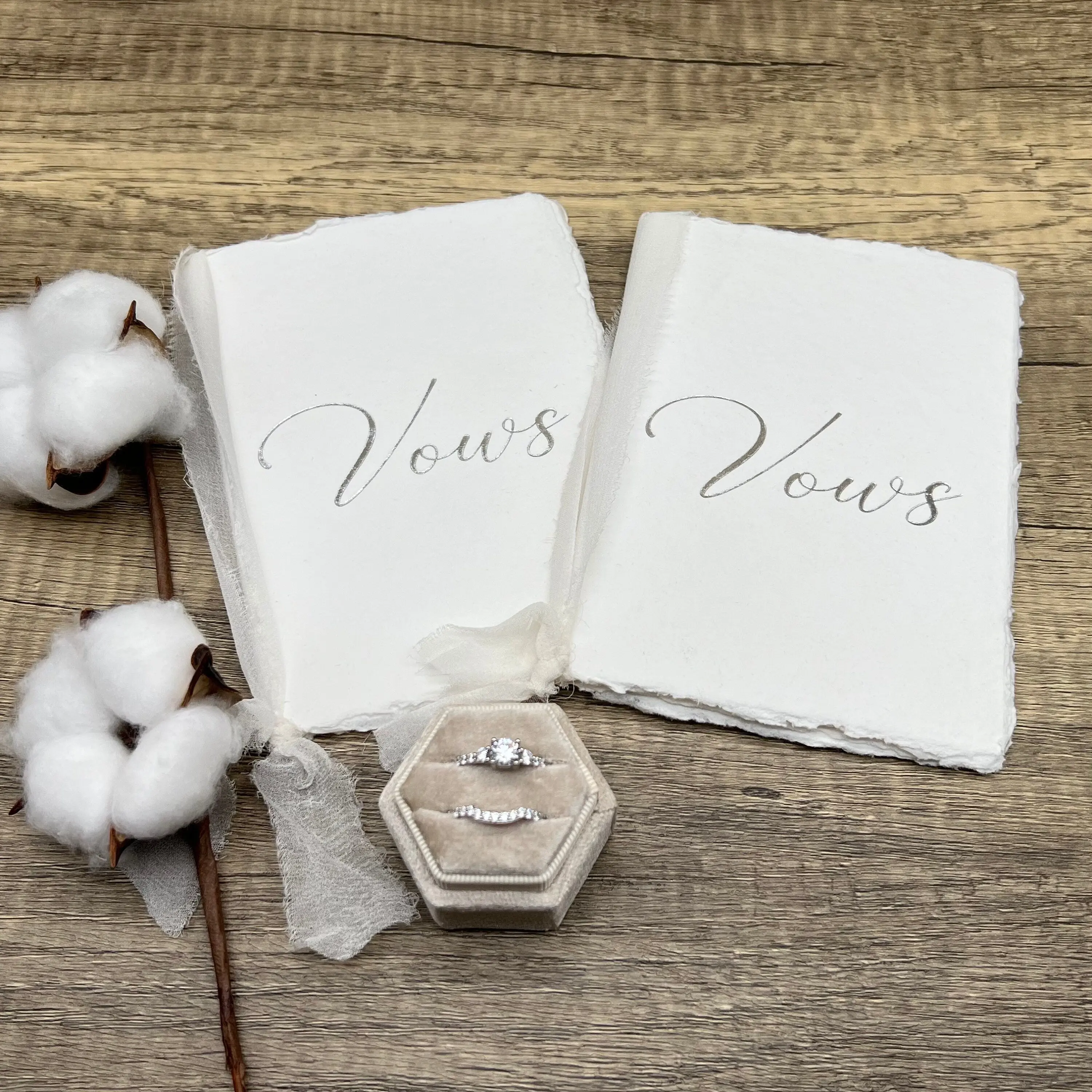 Handmade Cotton Vow Books (Pair) – Embossed or Blank