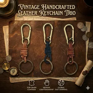 Leshanxing Retro Heavy Duty Leather Braided Carabiner Keychain for Men, Rugged Wild Car Key Ring [1PC/3PCS Set] - Handcrafted Vintage Gift for Boyfriend Anniversary Birthday