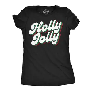 Womens Funny T Shirts Holly Jolly Glitter Sarcastic Christmas Graphic Novelty Tee For Ladies Funny Womens T Shirts Cute Vintage Fashion Casual Ladies T-Shirt Gift Christmas Tops for Women Funny Vintage Top Black -