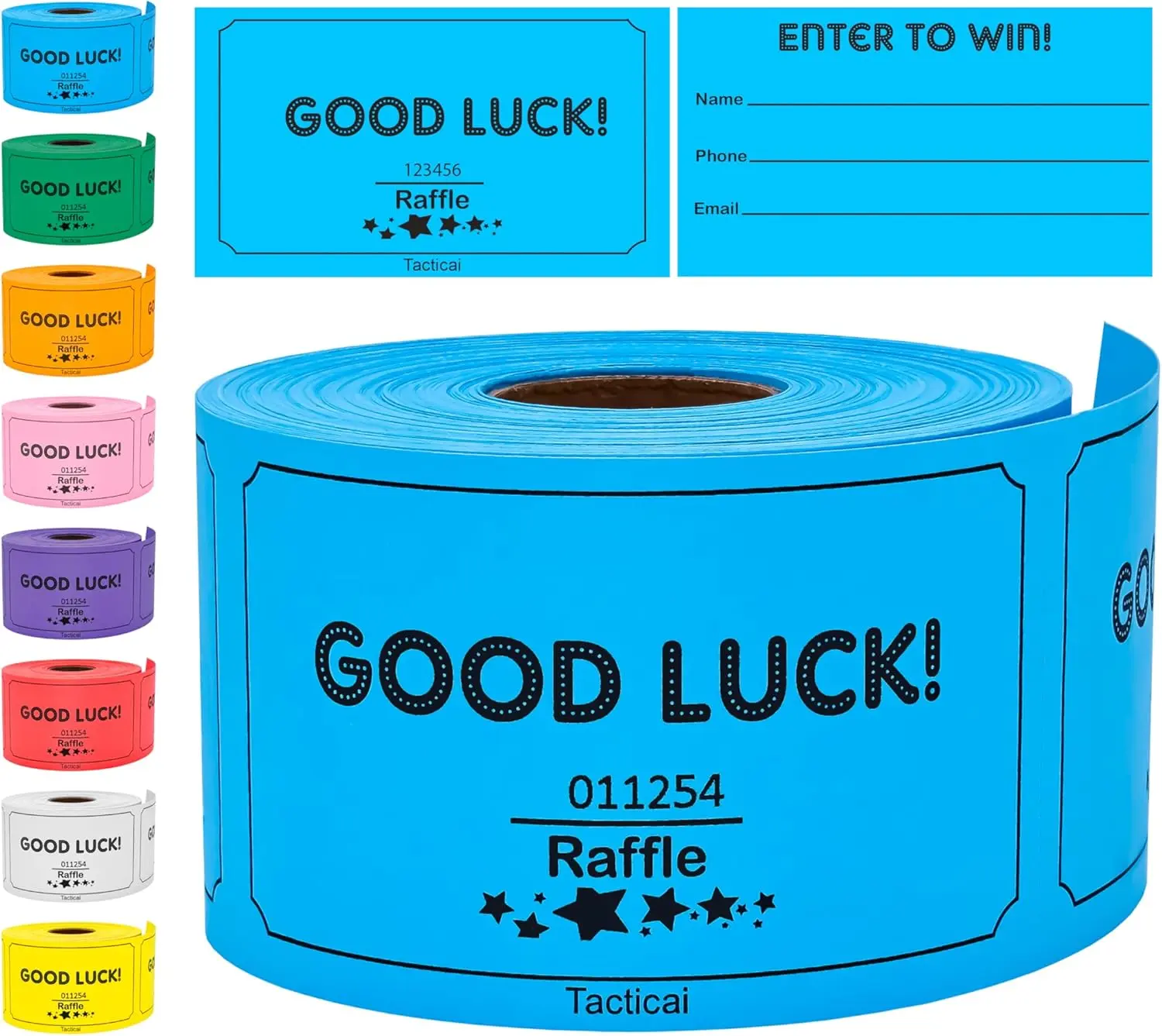 Tacticai 250 Raffle Tickets, Blue (1 of 8 Colors), Raffle Cards, Entry Form with Name, Phone & Email for Events, Fundraiser & Prizes