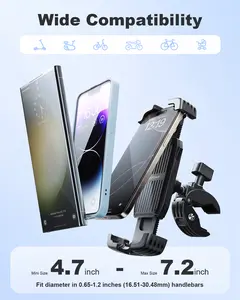FathersDayGift Bike Phone Holder [1s Lock] Motorcycle Phone Mount [Anti-Shake] Handlebar Cell Phone Clamp Scooter Phone Clip for Handlebars with Diameters 0.65-1.2 in Suitable for 4.7-7.2 in Smartphone, Accessories, Mobile summerwins Adjustable
