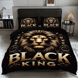 Three-piece bedding set Crown Lion Print (1 set +2 pillowcases, no core), personalized bedding, suitable for high-end bedrooms of various size to meet different needs, suitable for wildlife lovers, Bed Sheet Sets