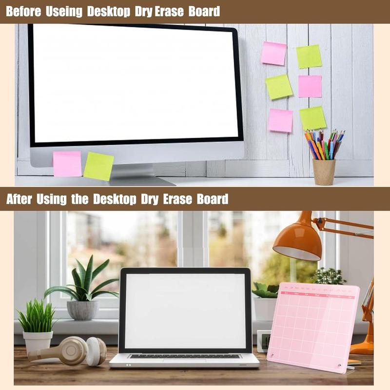 Calendar Dry Erase Board,12"X10", Desk Calendar with Stand,Pink Dry Erase Board for Home Office School