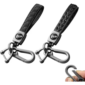 2 count Leather Wristlet ,Carabiner Keychains, Key Chain with 360  Rotatable Snap Swivel and Anti-Lost D-Ring Key Fob  for Men Women -Black