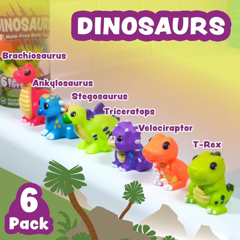 Dinosaur Mold Free Bath Toys 6 Pack Sealed No Hole Design Soft Squeezable Float on Water Easy Grip Baby Toddler Bath Toy Set Great Baby Pool Toys