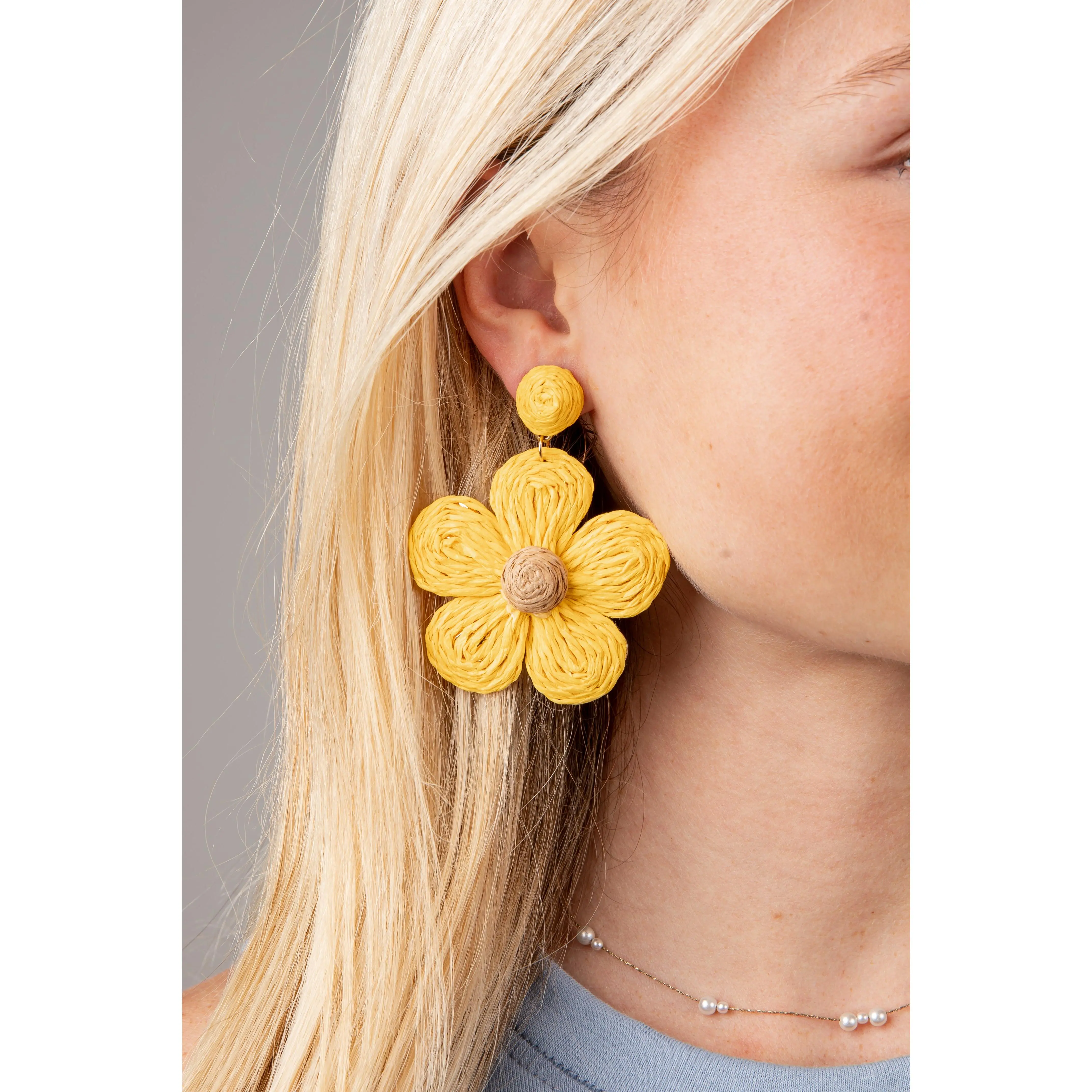 Linnea Yellow Woven Floral Statement Earrings
