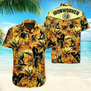 Ironworker Hawaiian Shirt for Men, Button Down Summer Beach Short Sleeve, Tropical Style, Sizes S-5XL