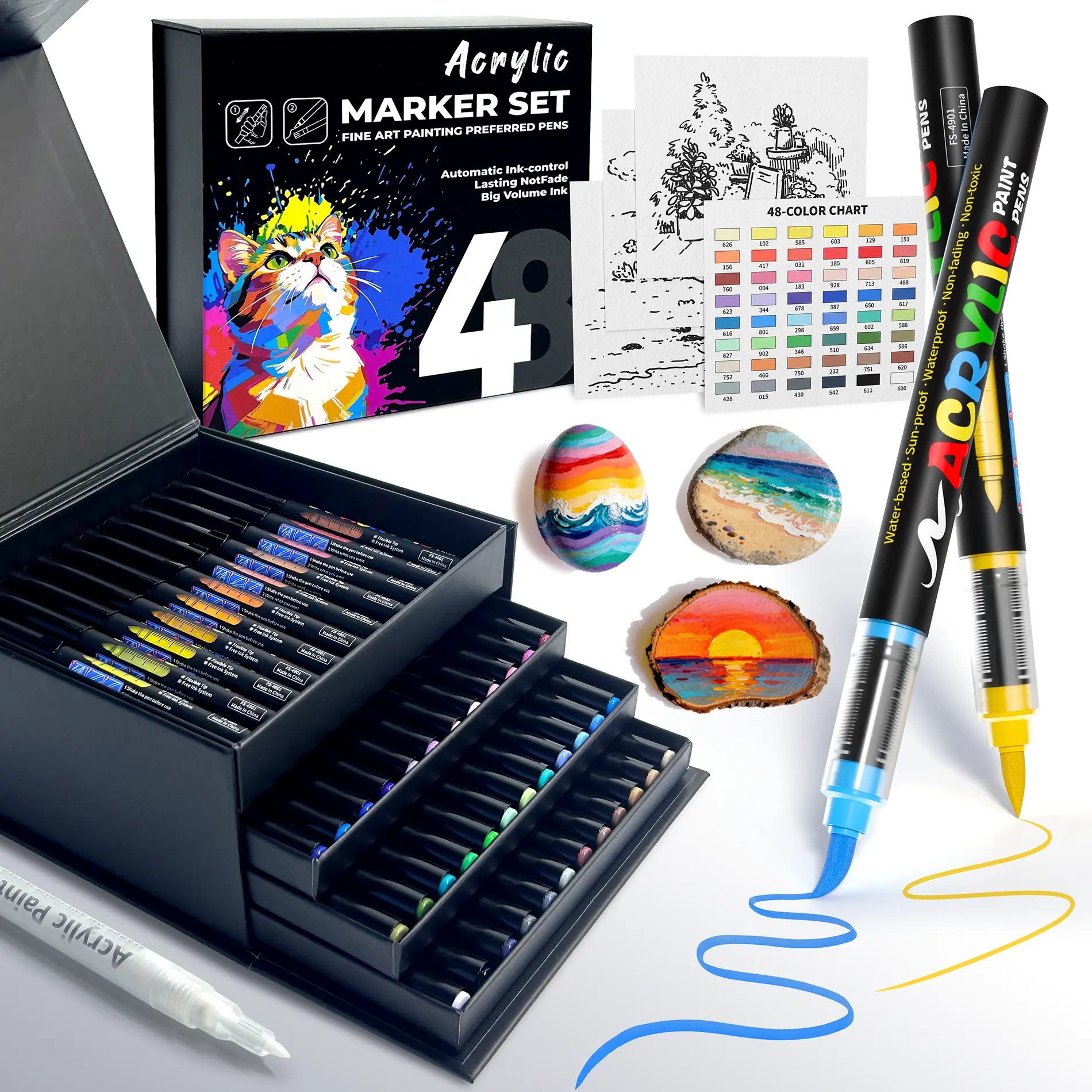 [ARTEVA] 48-Color Acrylic Paint Markers Set, Waterproof Flexible Tip Acrylic Markers, Premium Paint Pens for Various Surfaces, Acrylic Paint Markers, Markers for Coloring, Art Supplies, Acrylic Marker, Back to School, Summerwins, Deals For You Days