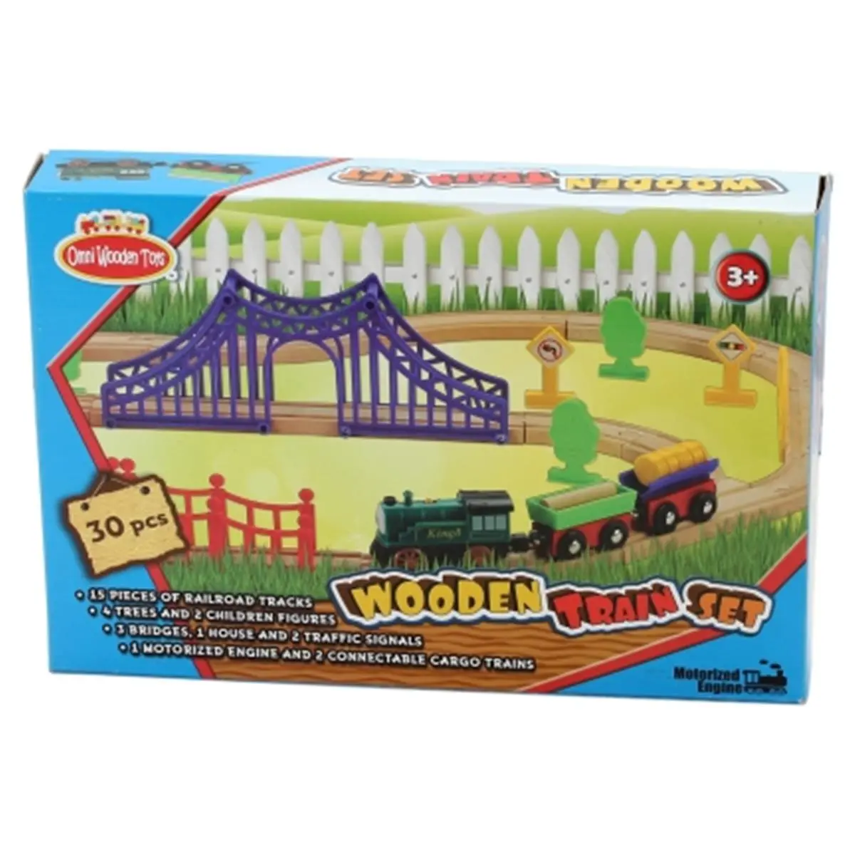 212 MAIN Wooden Motorized Train Set for Small Animals - 30 Pieces Expandable Track Pieces, Easy-to-Use Beginner Toy (Model 964016)