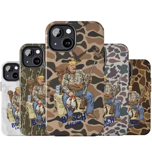 Camouflage Hunter Donald Trump With Busch Light Beer Phone Case, Preppy Aesthetic iPhone 17 16 15 14 13 12 11 X 8, Trump and Your Hunt Dog Cover, Hunting Gift, Unique Accessories