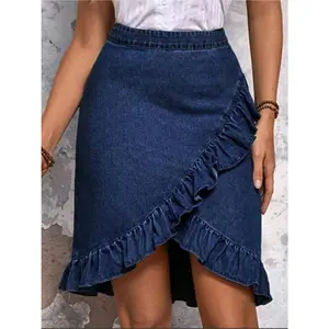 High-waisted asymmetrical ruffle midi skirt, dark vintage style, summer fashion, solid color with faux pockets