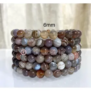 Wholesale 6 Pcs Natural Botswana Agate 6mm 7.5” Stretch Bracelet Crystal Healing Energy