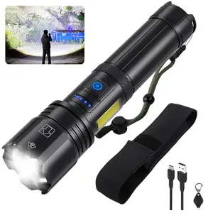 Ultra-Bright 990,000Lm Rechargeable LED Flashlight with 7 Modes COB Work Light 10000mAh Battery IPX7 Waterproof Portable Camping Hiking Home Use Black Aluminum Design