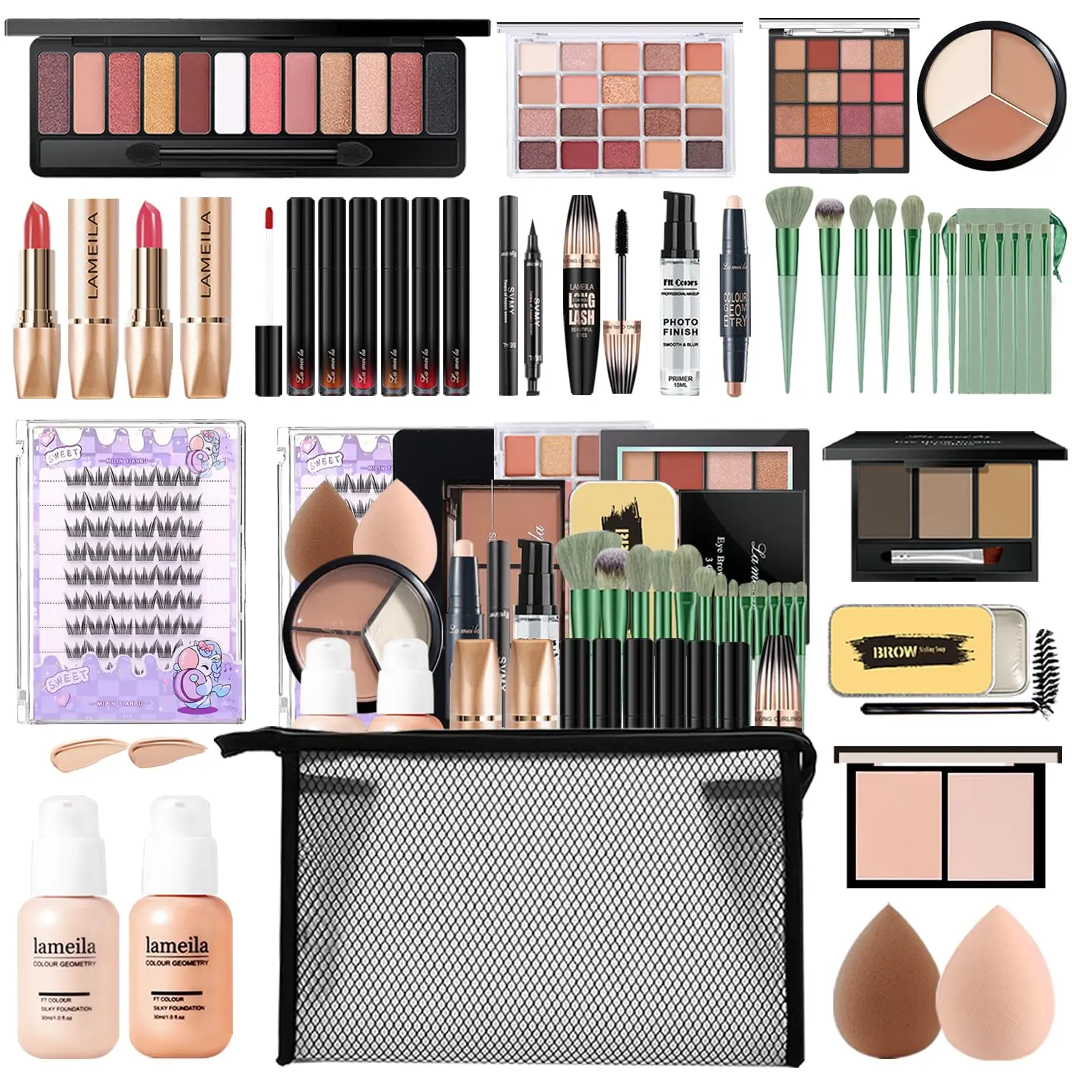 All in One Makeup Kit for Women Full Kit – Makeup Gift Set with Eyeshadow Foundation Lash Lipstick Mascara Concealer Primer Contour Brow Eyeliner & Tools - Perfect for Daily Wear, Parties & Gifting