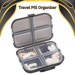 Travel Pill Organizer Small 8 Grid Compartments Pill Holder Box - Portable Medicine Container Case - Daily Weekly Medication Organizer Healthcare Aid