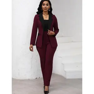 Women’s colorblock blazer and straight-leg pants set suits, elegant two-piece set for work, office, and business, ladies’ clothing for all seasons