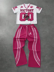 Women's Letter & Tiger Striped Print Fitted Tee & Pants Two-Piece Set, Casual Round Neck Short Sleeve T-Shirt & Trousers for Summer, Ladies Clothes for Daily Wear, Suits, Outfit, Womenswear