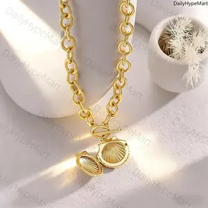 14K Gold Plated Chunky Cross Heart Layered Necklace for Women