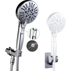 Handheld Shower Head with on off Switch&Built-in Power Spray,7-Setting High Pressure Spray Shower Wand with 79in Long Hose&Bracket and Extra Adhesive Shower Holder for Lower Mount,Chrome