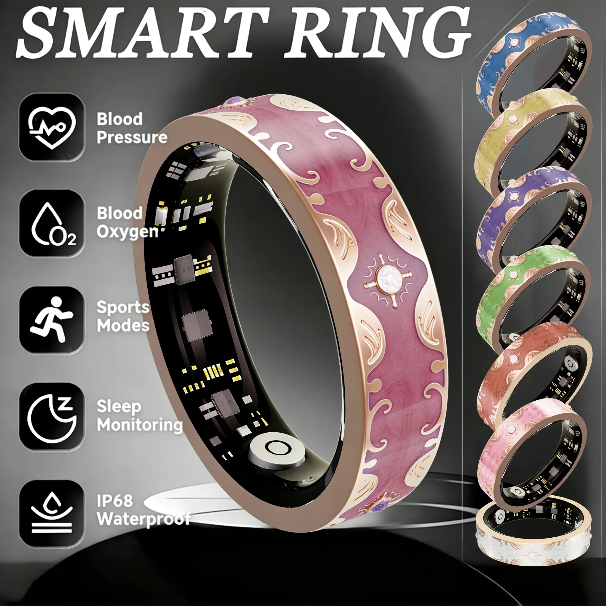 Smart Ring Fitness Tracker for Women, Health Sleep Tracker for iPhone and Android, Activity Tracker Ring with 24/7 Health Tracker, Exercise, Stress, Women Health, Gesture Control for Photos, Strava Sync, No Subscription - Gifts for Her Women Mom Wife