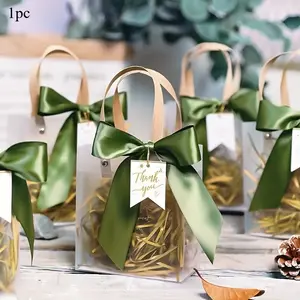 1pc,With Ribbon, Transparent Thank You Treat Bags, Candy Biscuit Cookie Bags, Holiday Gift Tote Bags, Birthday Party Favors, Summer Holiday Party Supplies, Theme Party Gifts Decorations