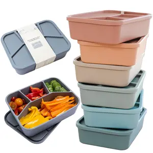 Silicone Bento Box, 4 Compartment LeakProof Lunch Container, Unbreakable Meal Prep Food Storage Container, Food-Grade Divided Lunch Box for Adult young people, BPA Free, Oven Dishwasher Safe, back to school, Meal Prep Containers