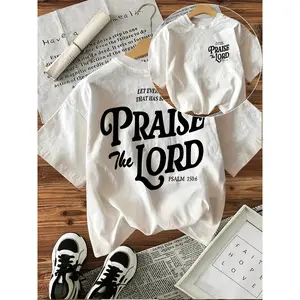 Women's Inspirational "PRAISE THE LORD" Scripture T-Shirt - Double-Sided Graphic Print Short Sleeve Crew Neck Casual Top, White with Black Lettering, Machine Washable All-Season Comfort, Religious Apparel, Biblical Quote Tee