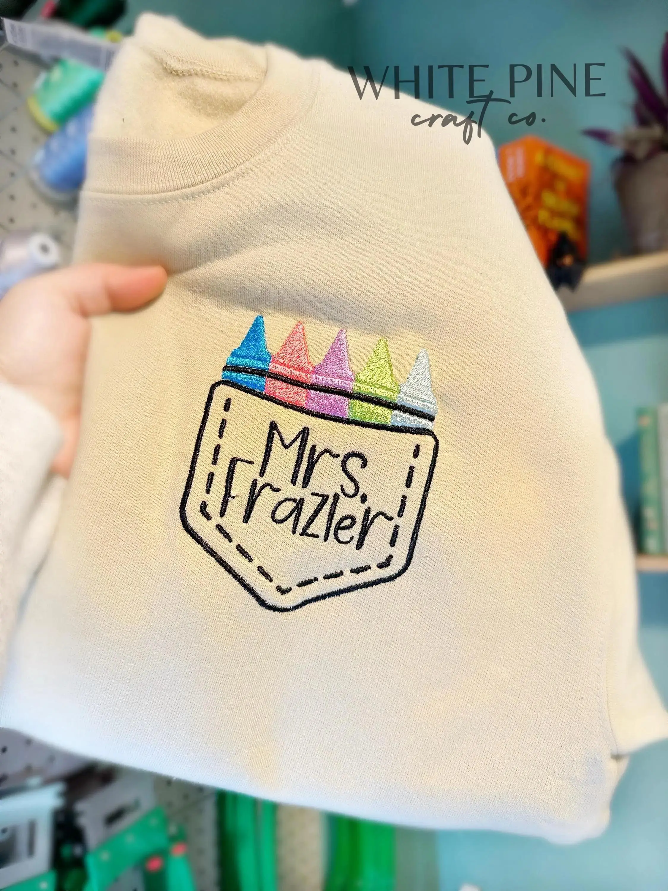 [MADE IN US] Embroidered Teacher Sweatshirt Personalized Crayon Pocket