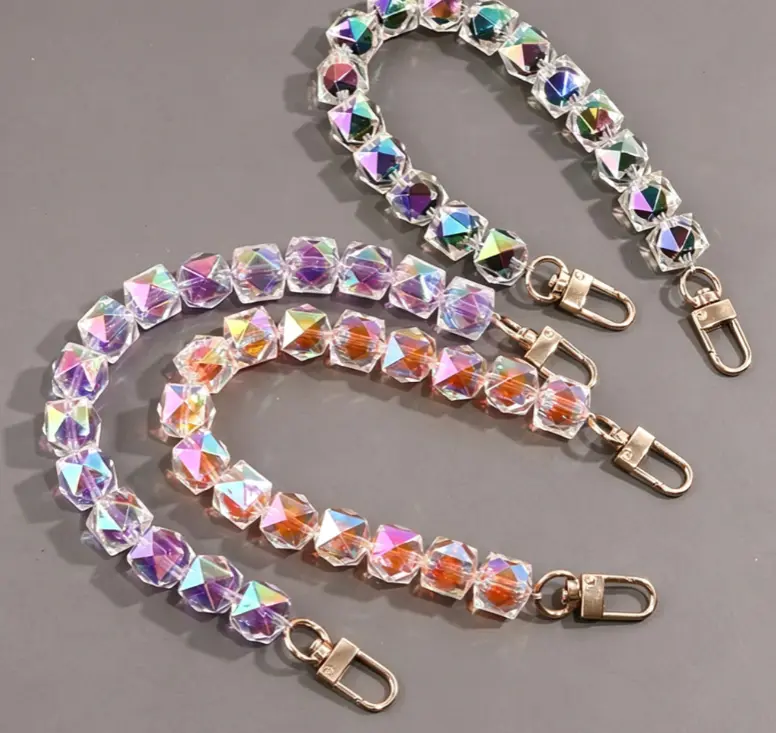 1PCS Sparkle Rainbow Rhombus Acrylic Bead Hand Strap, Phone Case Wrist Lanyard, Replacement Hand Chain For Mini Purse Handbag Decoration