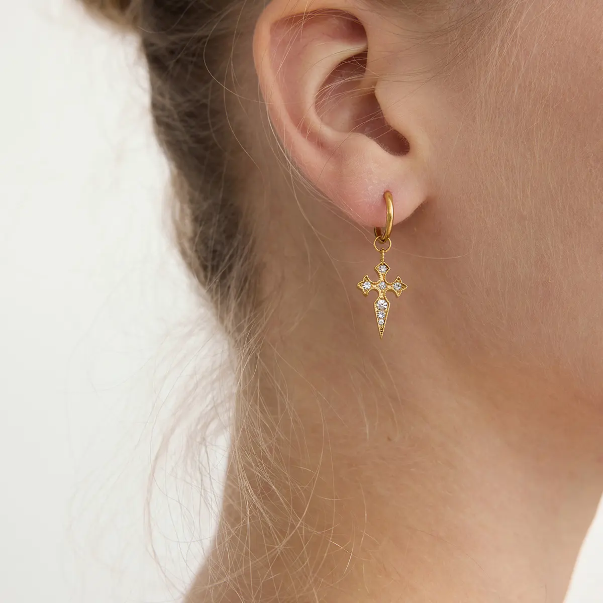 Emma's Heart Water‑Drill Cross Earrings & Necklace Set 316L Titanium Steel