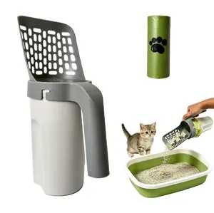 Pooper Scooper for Cat, Cat Litter Scoop with Bags, Integrated Detachable Deep Shovel Holder, Large Capacity Portable