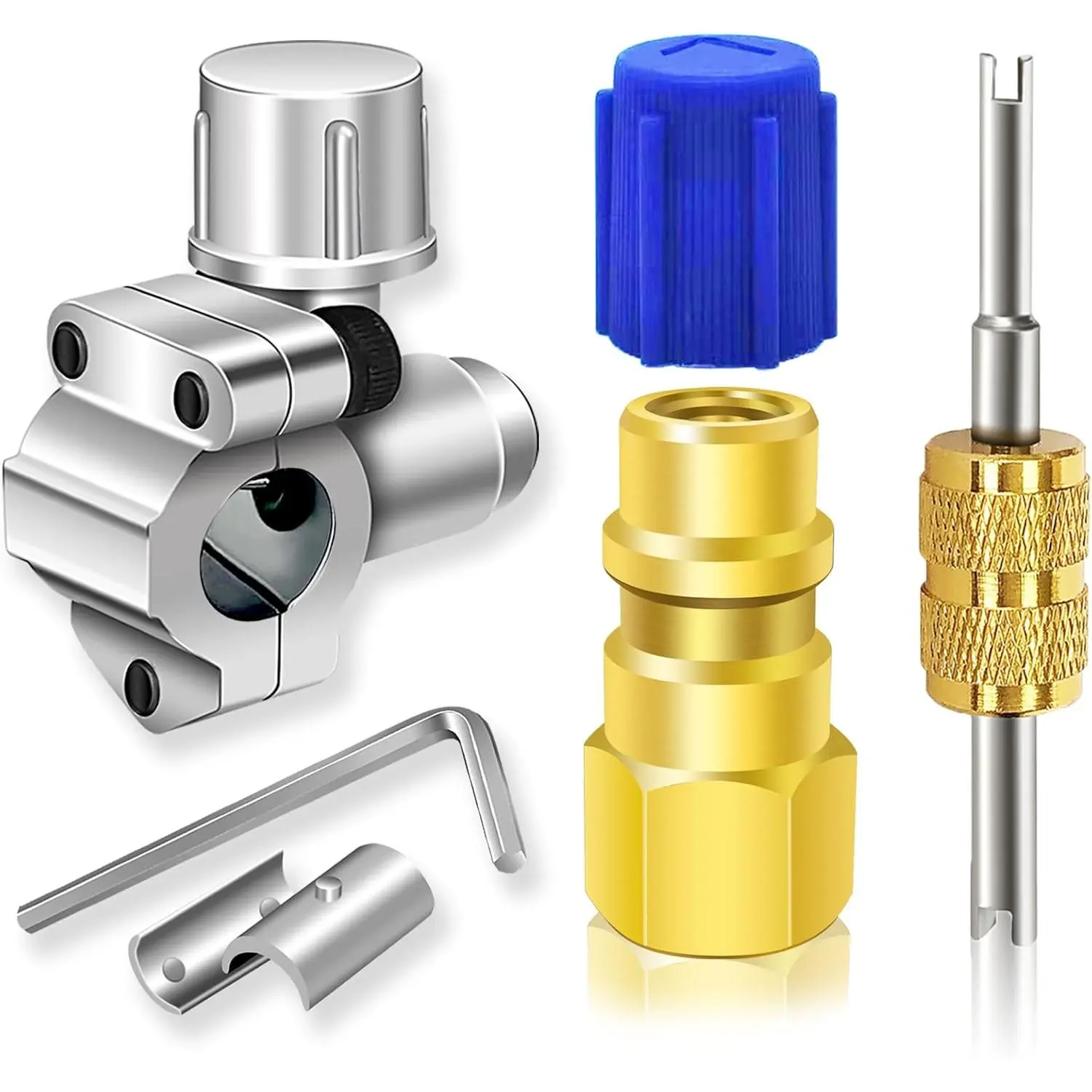 Retrofit Valve Retrofit Valve Set, with to Low Side Adapter, Bullet Piercing Valve, for Refrigerant System