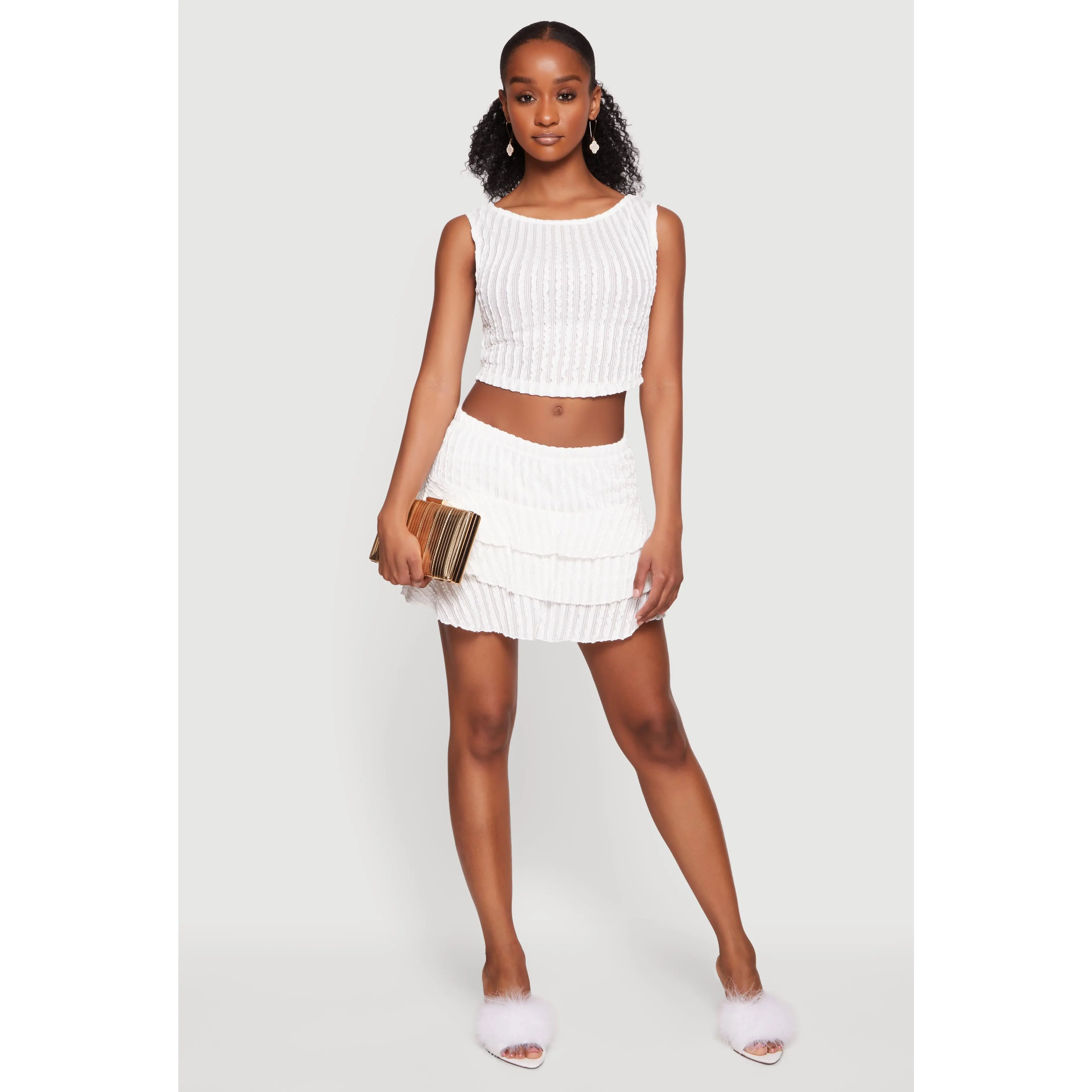 Solid Textured Knit Tiered Mini Skirt