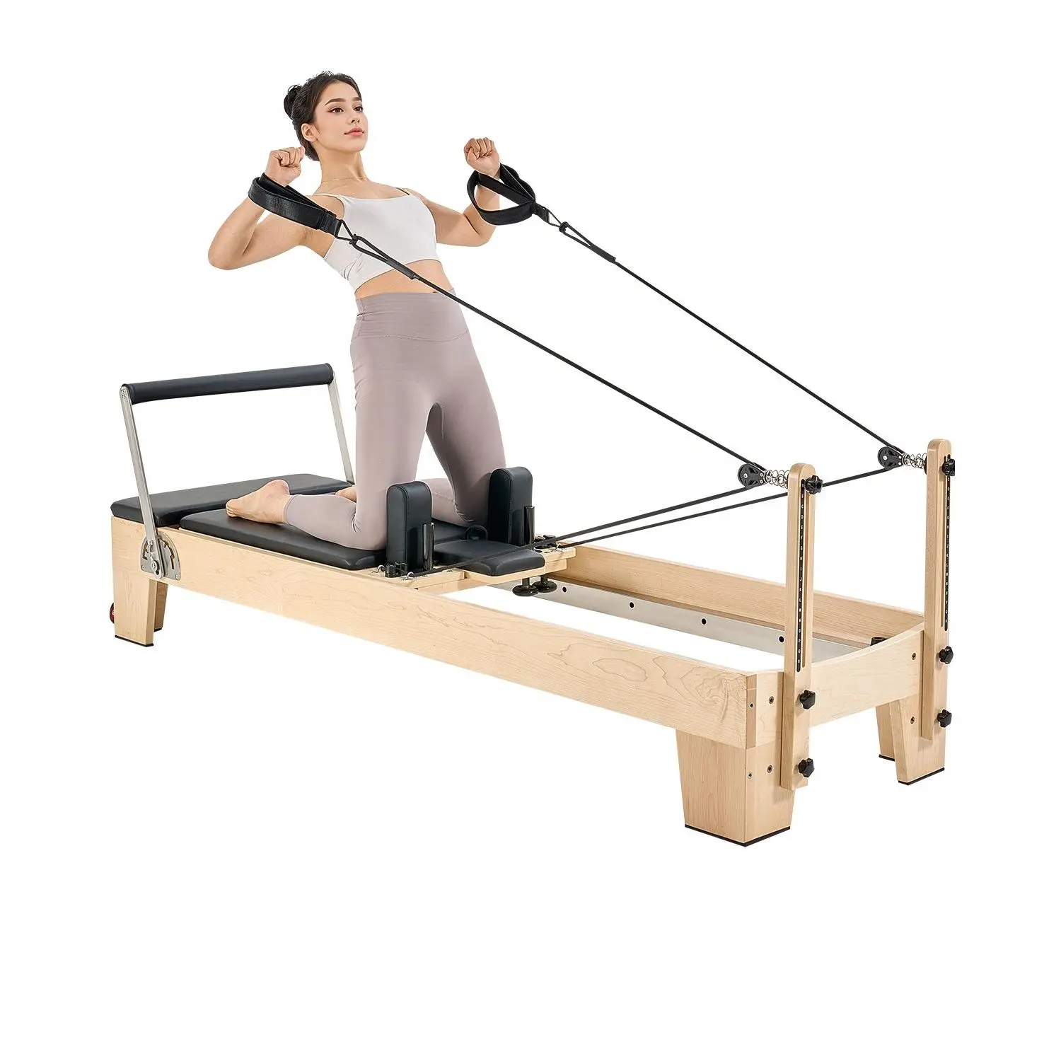 toolupgrade VEVOR Pilates Reformer Machine - Solid Wood Indoor Furniture, 2380x735x925 mm/94x29x36 in, Easy to Assemble, Dual Spring Cord, Sitting Box, 400 lbs Max Capacity, Home/Studio Gym Equipment