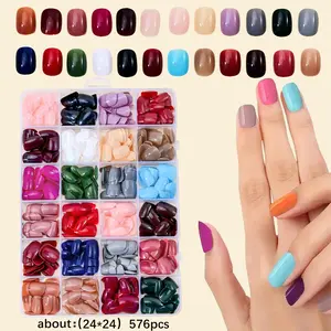576-Piece Oval False Nails Set, Fake Nails, Glossy Medium-Length Press-On Nails, Reusable Nail Art Kit for Parties, Travel, Daily Wear