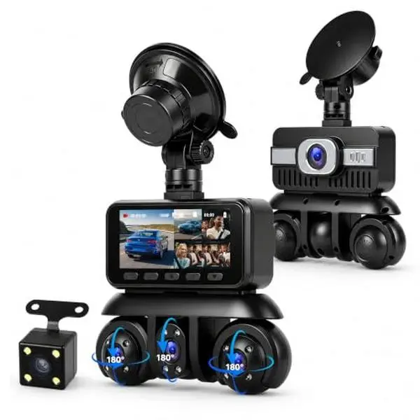 5 Channel Dashcam Set for All Vehicles, 360° Coverage Front Rear Left Right Cameras, 3.16" IPS Touchscreen, 1080p + 4x480p Resolution, IR Night Vision, Loop Recording, G-Sensor, 24H Parking Safety Surveillance (TF Card Not Included)
