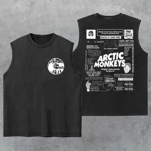 Arcticc Monkeys Inspired Retro Washed Tank Top, Gym Essential, Vintage Casual Crewneck Short Sleeves Menswear T-shirt Classic Cotton Fabric Streetwear
