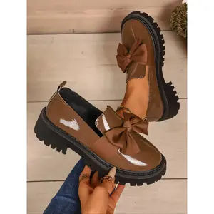 Women's Fashion PU Leather Butterfly Decorated Loafers, Casual Slip-On Shoes with Large Bowknot, Comfortable All Season Footwear for Daily Wear