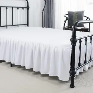 Bed Skirt Queen Size Ruffled Bed Skirt with Split Corners, 14 Inch Drop Dust Ruffle Bed Skirt with Platform, White