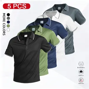 5-Piece Set Men’s Casual Short-Sleeve Polo Shirt, Quick-Dry Golf and Tennis Shirt, Comfortable Equestrian Wear, Stylish Men’s Sportswear, Suitable for Casual Parties, Holidays, Travel, Contrasting Collar and Cuff Design #SummerVibes