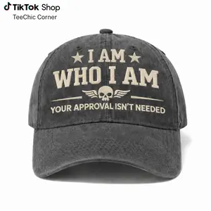 I Am Who I Am Embroidered Vintage Wash Dad Hat – Your Approval Isn’t Needed Funny Statement Black Adjustable Cap for Men