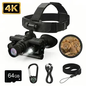 Head-Mounted Night Vision Goggles 4K HD, 8X Zoom, 1986FT Viewing Range, Rechargeable 3500mAh Battery, Infrared Night Vision Binoculars with Flashlight, Day/Night Dual Use for Hunting, Camping & Surveillance Digital