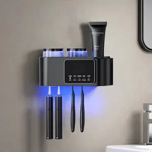 Wall Mounted Toothbrush Holder with 2 Tooth Cups and Smart Sterilizer, Bathroom Toothbrush Protection for Effective Cleaning and Drying, Toothbrushes White