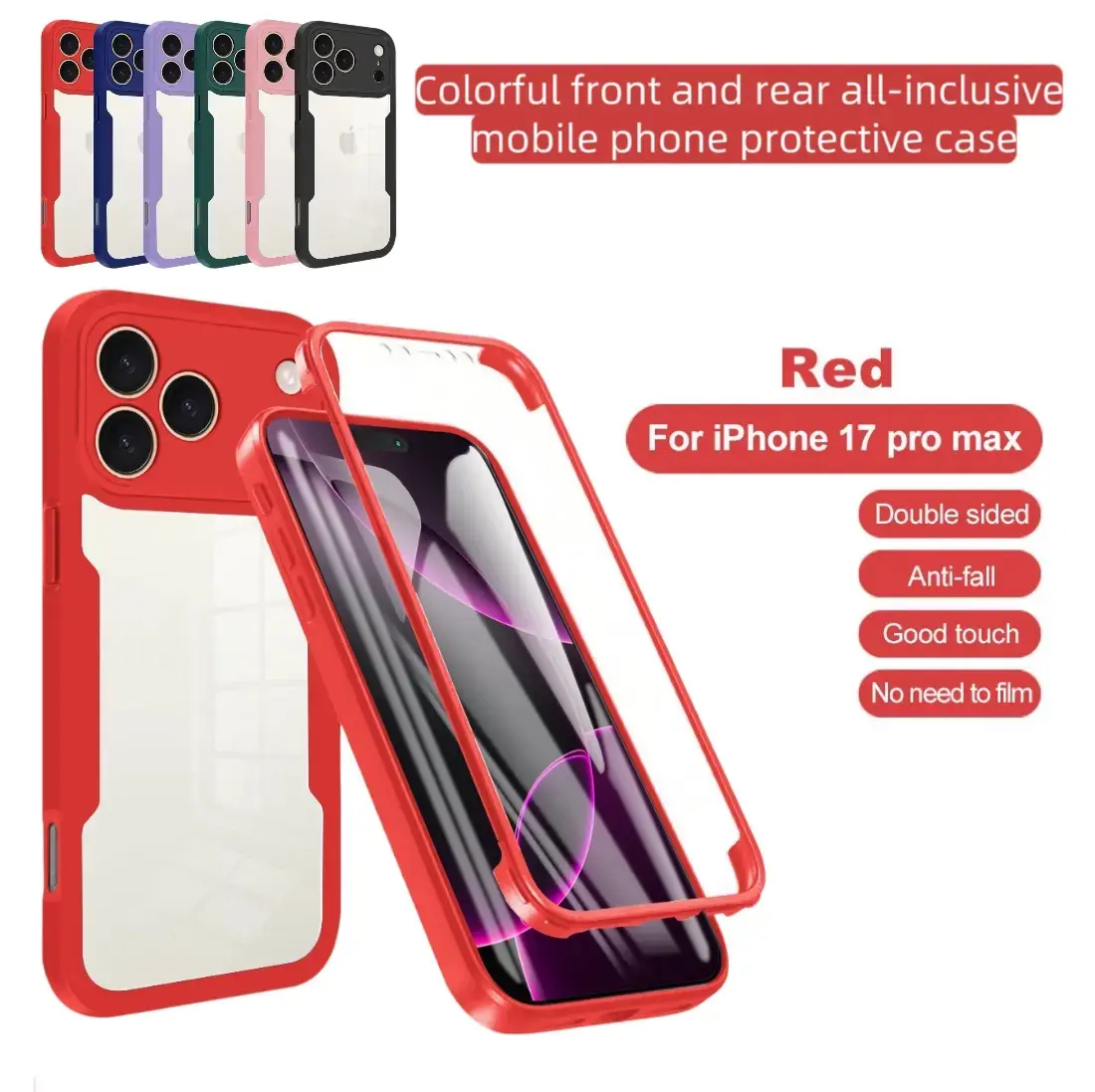 Dopamine Colors 360° Full Coverage Phone Case, Shockproof Phone Case, Dual Protection Phone Case with Screen Protector, Compatible with iPhone 17/16/15/14/13/12 Pro Max, Shockproof Back Cover.Material: Acrylic Back Panel + TPU Frame + PET Front Cover.